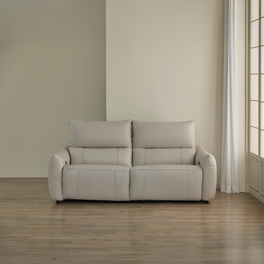 헤르짐머 모덱스 천연 가죽 3좌석 전동 리클라이너 소파 스툴미포함, 아이보리, 3인용