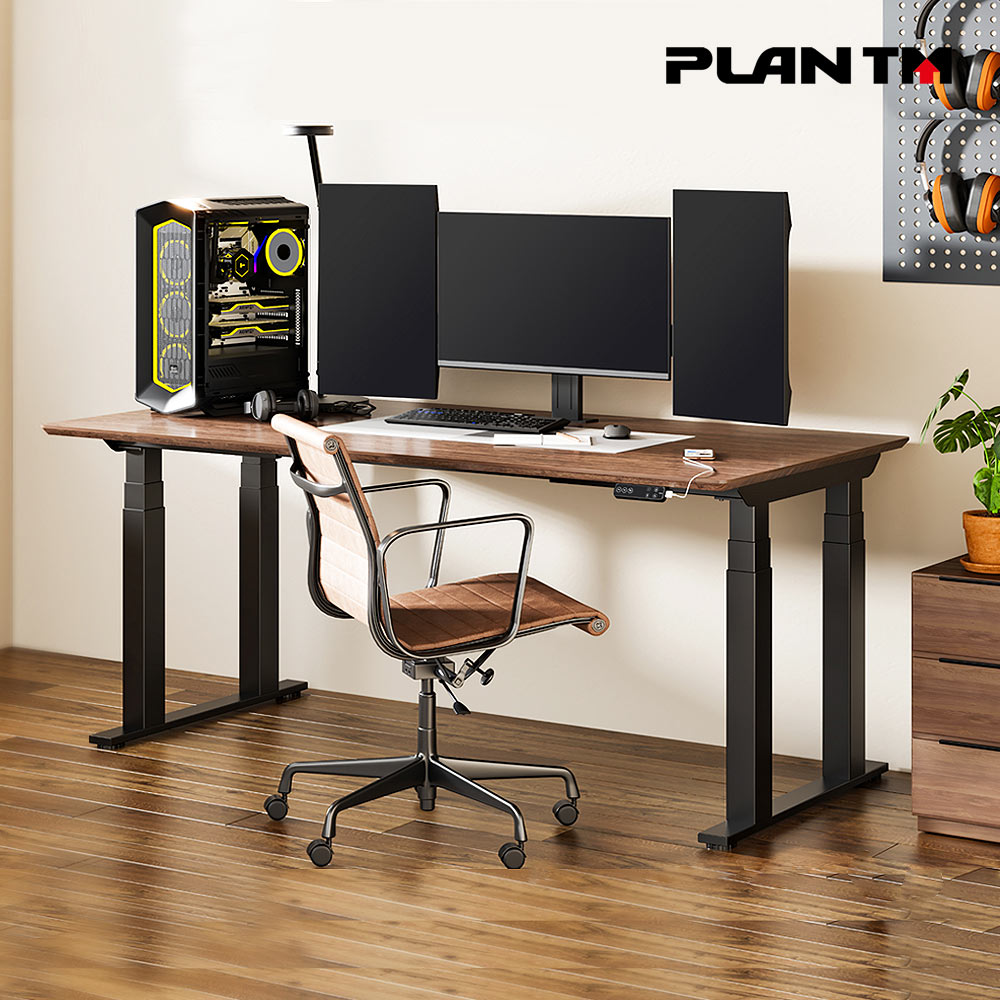 플랜티엠 FlexiSpot E7 PLUS KR 쿼드레그 듀얼모터 모션데스크 스탠딩책상 블랙 스탠다드 월넛 1000x800 - 메인 이미지