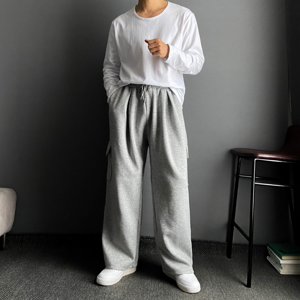 남자 U넥 유넥 긴팔 무지 티 티셔츠 흰티 흰색면티 - 상세 이미지 3
