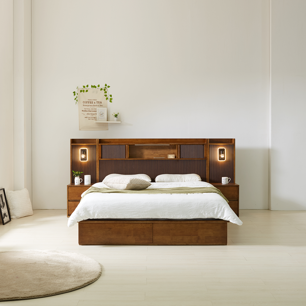 수이 원목 침대프레임 호텔식템바보드 led 수납 다리형 침대 슈퍼싱글 퀸 킹