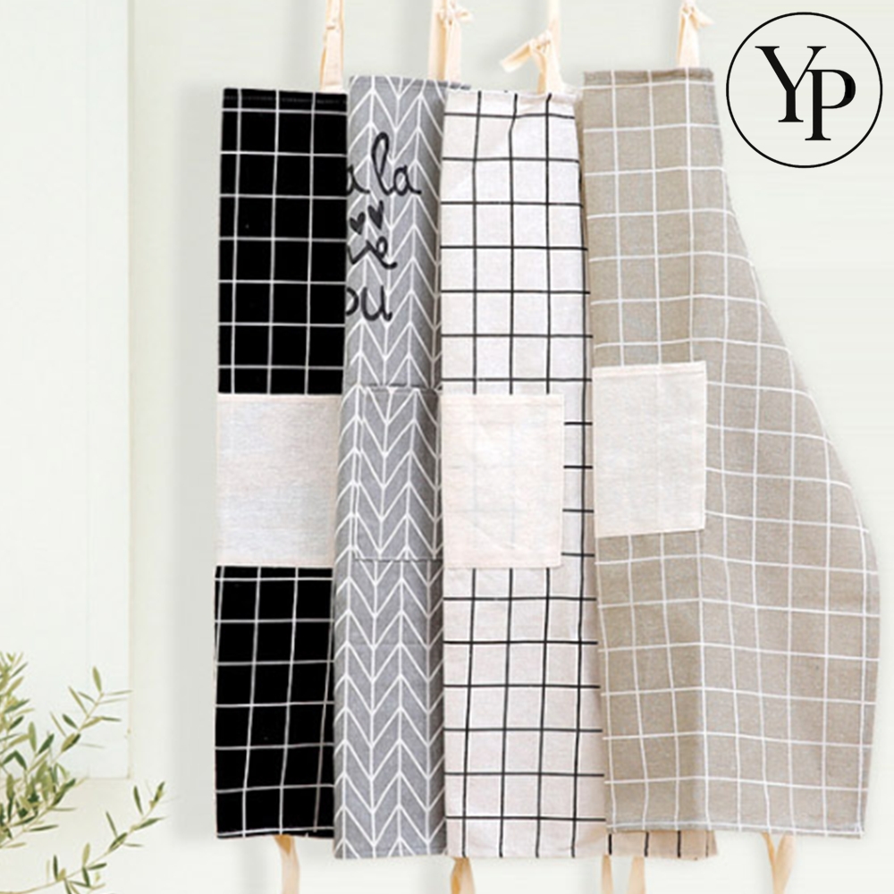 체크 무늬 앞치마 H형 공방 카페 어린이집 바리스타 가정용 미니 포켓 캔버스