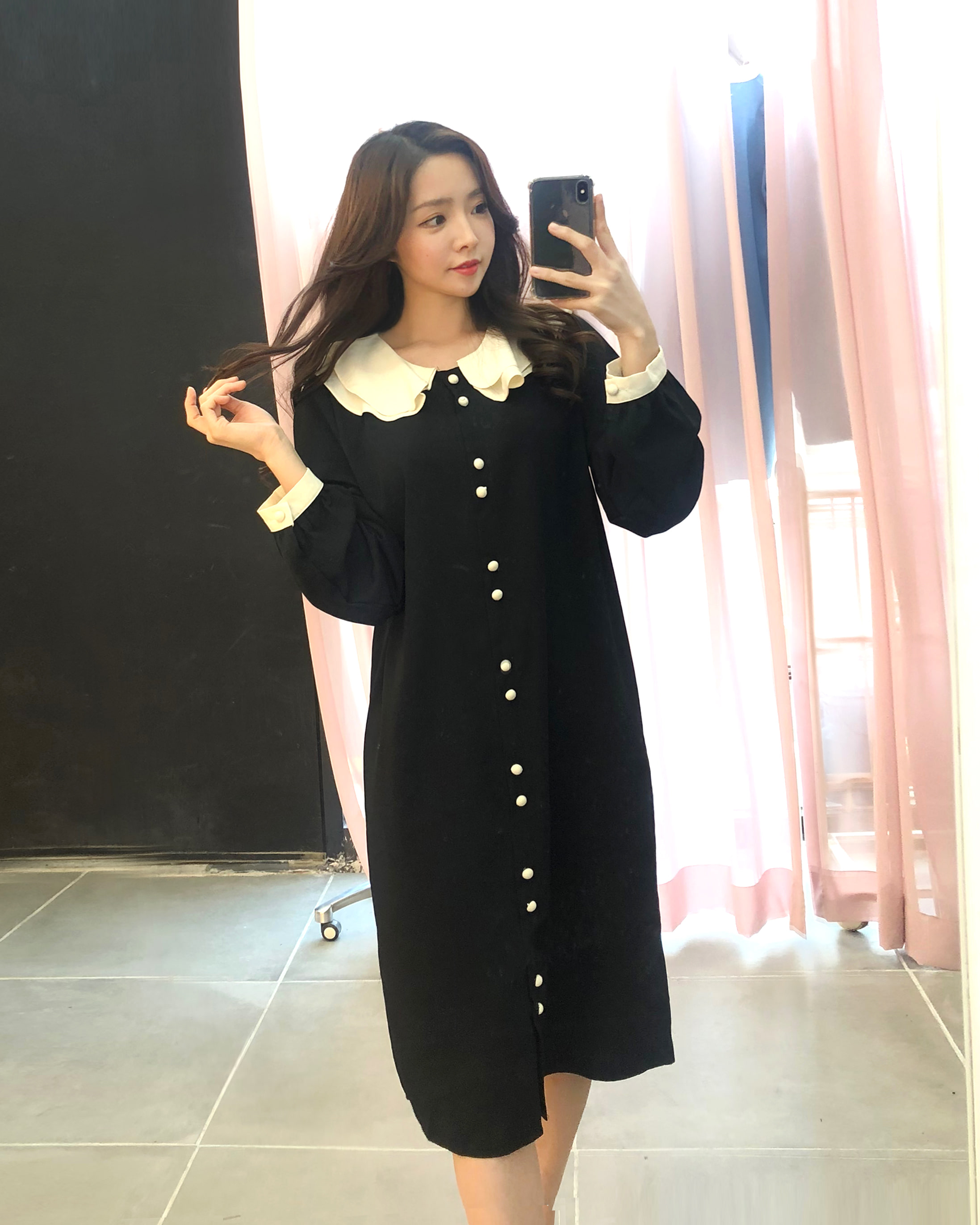 배색프릴 하객룩 정장원피스 - 상품 이미지