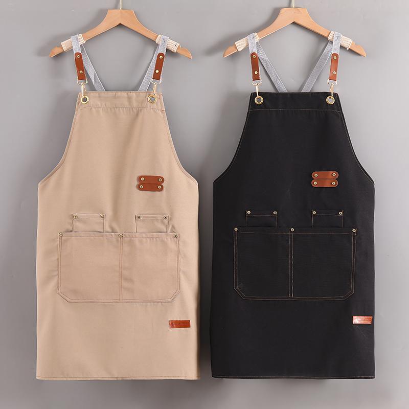 식당 반팔 서빙복 레스토랑 유니폼 홀서빙 종업원 여름 블랙 크로스숄더스트랩 - 상세 이미지 2