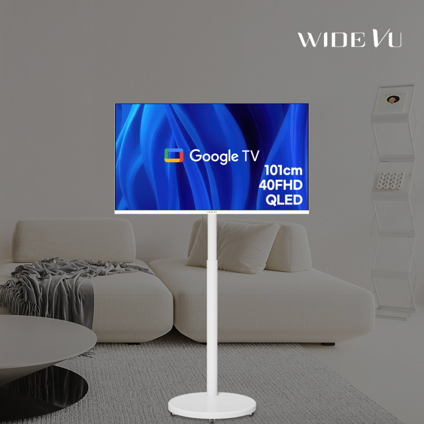 와이드무빙뷰 화이트에디션 삼탠바이미V3 셋트 QLED 101cm(40인치) FHD 스마트 이동식 TV 유압식 높이조절 중소바이미 자가설치