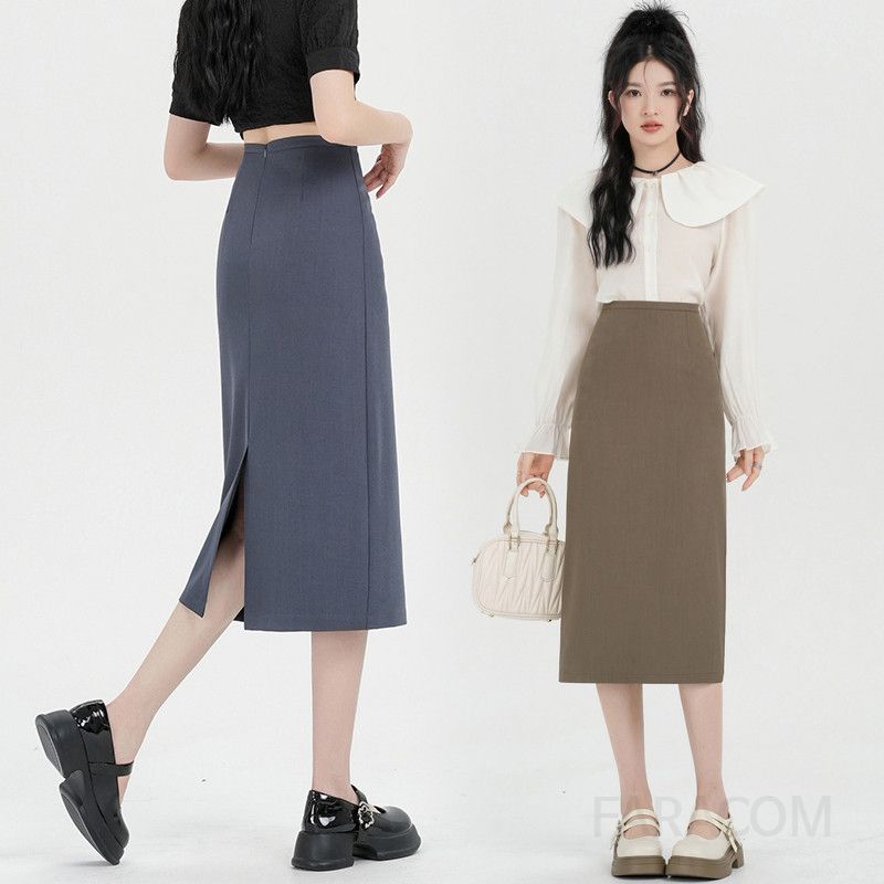 A라인 롱스커트 여성용 미디 길이 슬림핏 엉덩이 커버 가을 데일리 세련된 착용감 통근용 스타일 모던한 디자인 - 상세 이미지 3