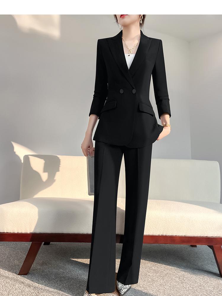50대 가을 결혼식 하객룩 여성 블랙 바지 정장 세트 슬림핏 오피스룩 블랙+플레어 팬츠 봄가을 M