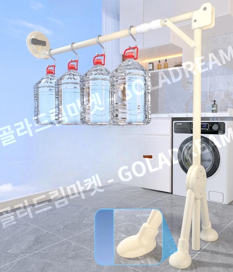 흡착식 접이식 빨래봉 베란다 창문용 건조봉 이불건조대 소형 - 크림화이트 (가로80-108cm) - 상세 이미지 3