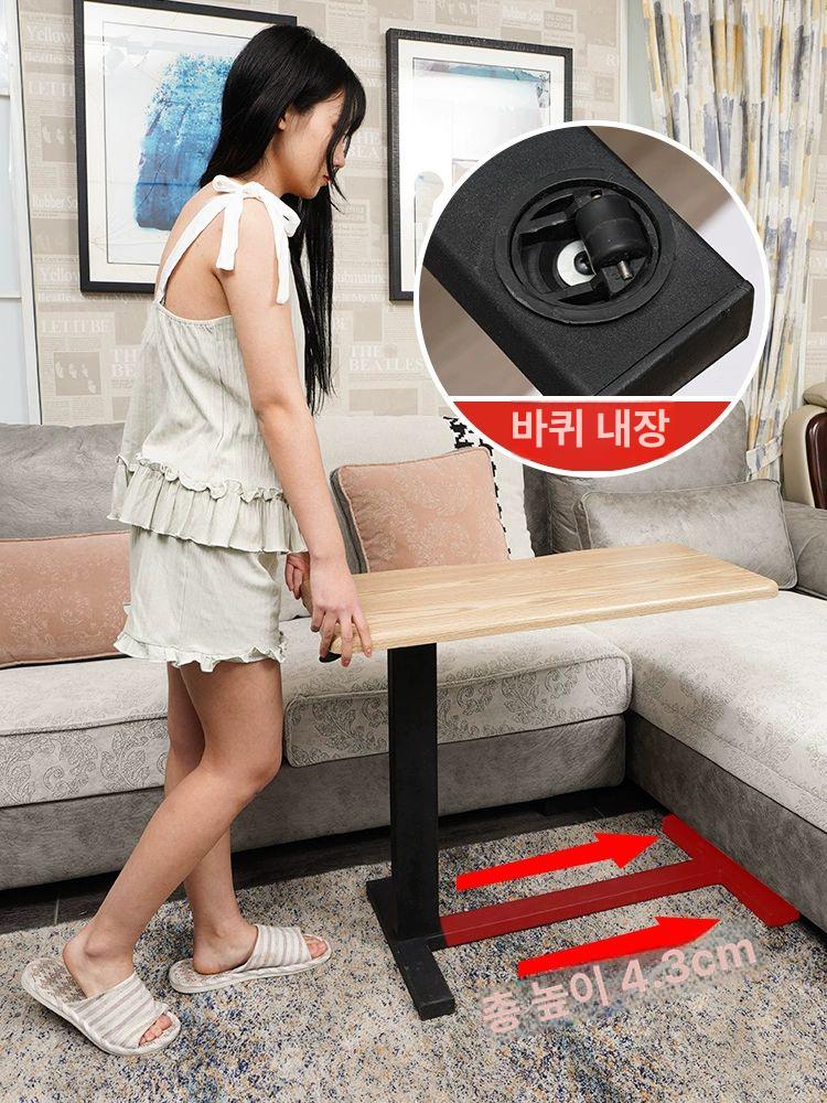 높낮이조절테이블 침대 노트북 간이 높이조절 원목색 협탁 확장 접이식 보조책상 책상 내추럴우드 블랙 다리 - 상세 이미지 4
