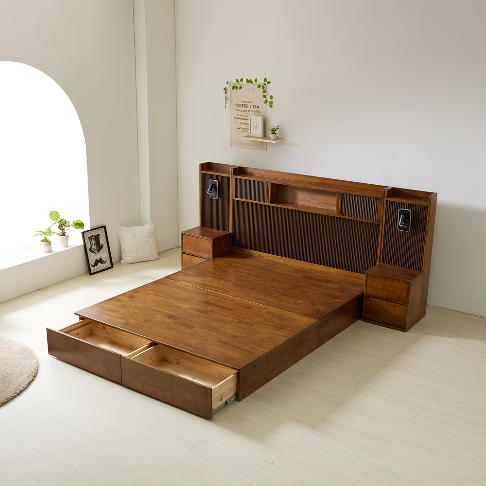 수이 원목 침대프레임 호텔식템바보드 led 수납 다리형 침대 슈퍼싱글 퀸 킹