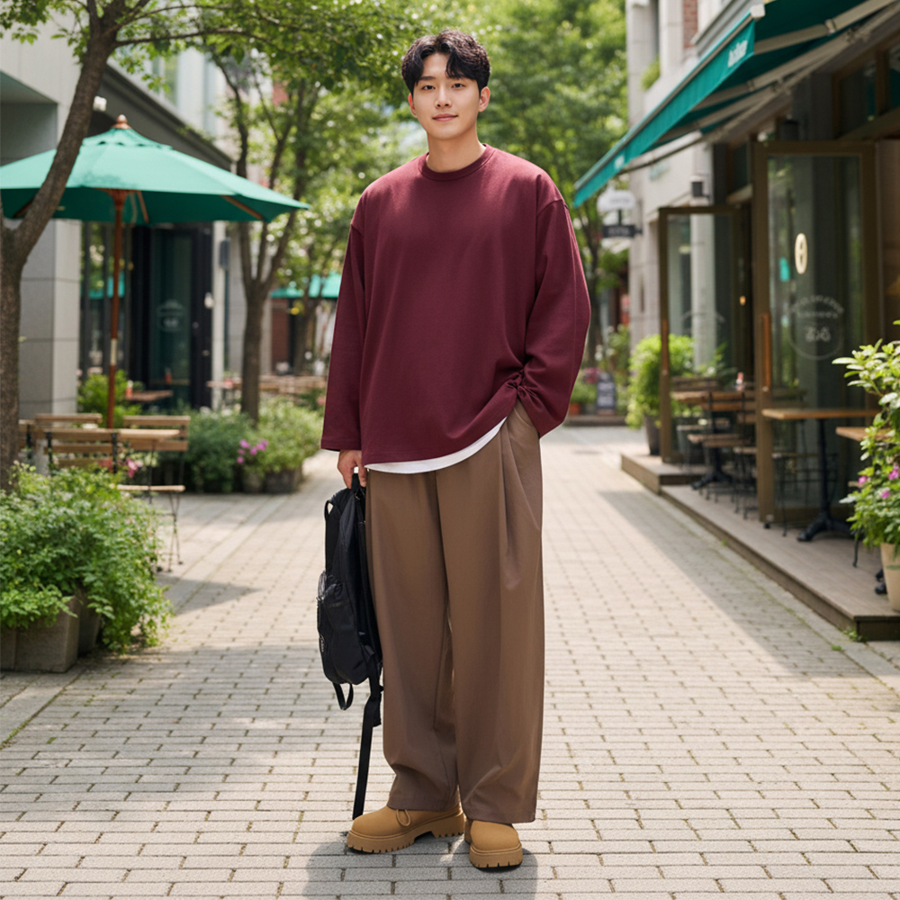 벌룬팬츠 남자와이드팬츠 투턱 통큰바지 통바지 이미지 7