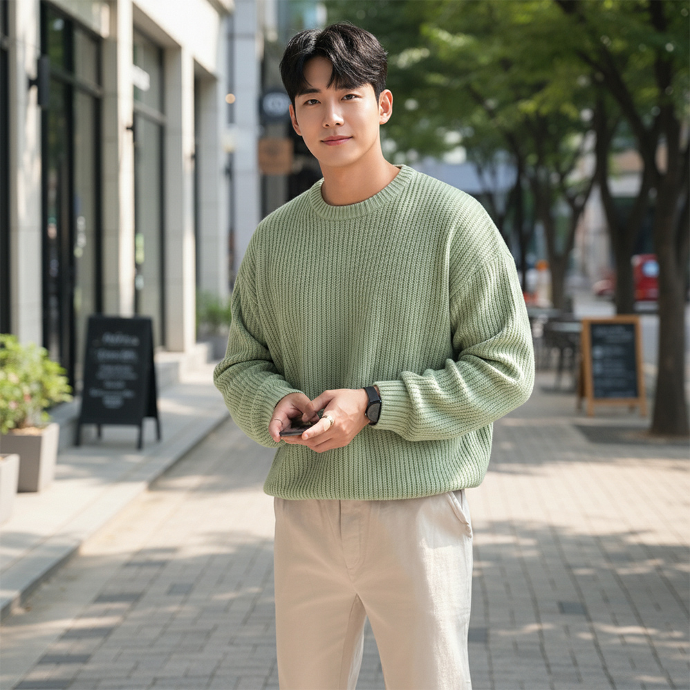 남자오버핏맨투맨 무지맨투맨 쭉티 파스텔그린 - 상품 이미지