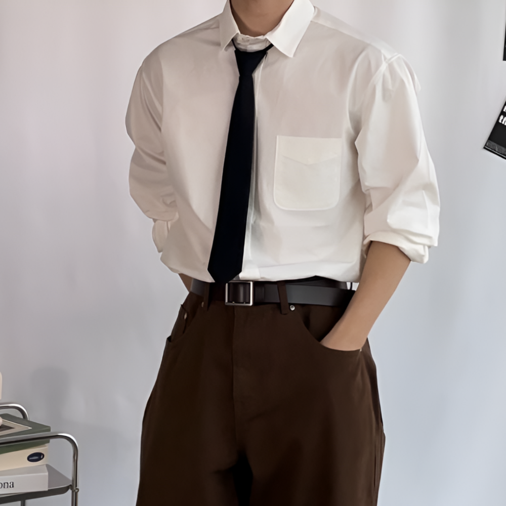링클프리셔츠 구김없는 오버핏 남성 긴팔셔츠 루즈핏 - 메인 이미지