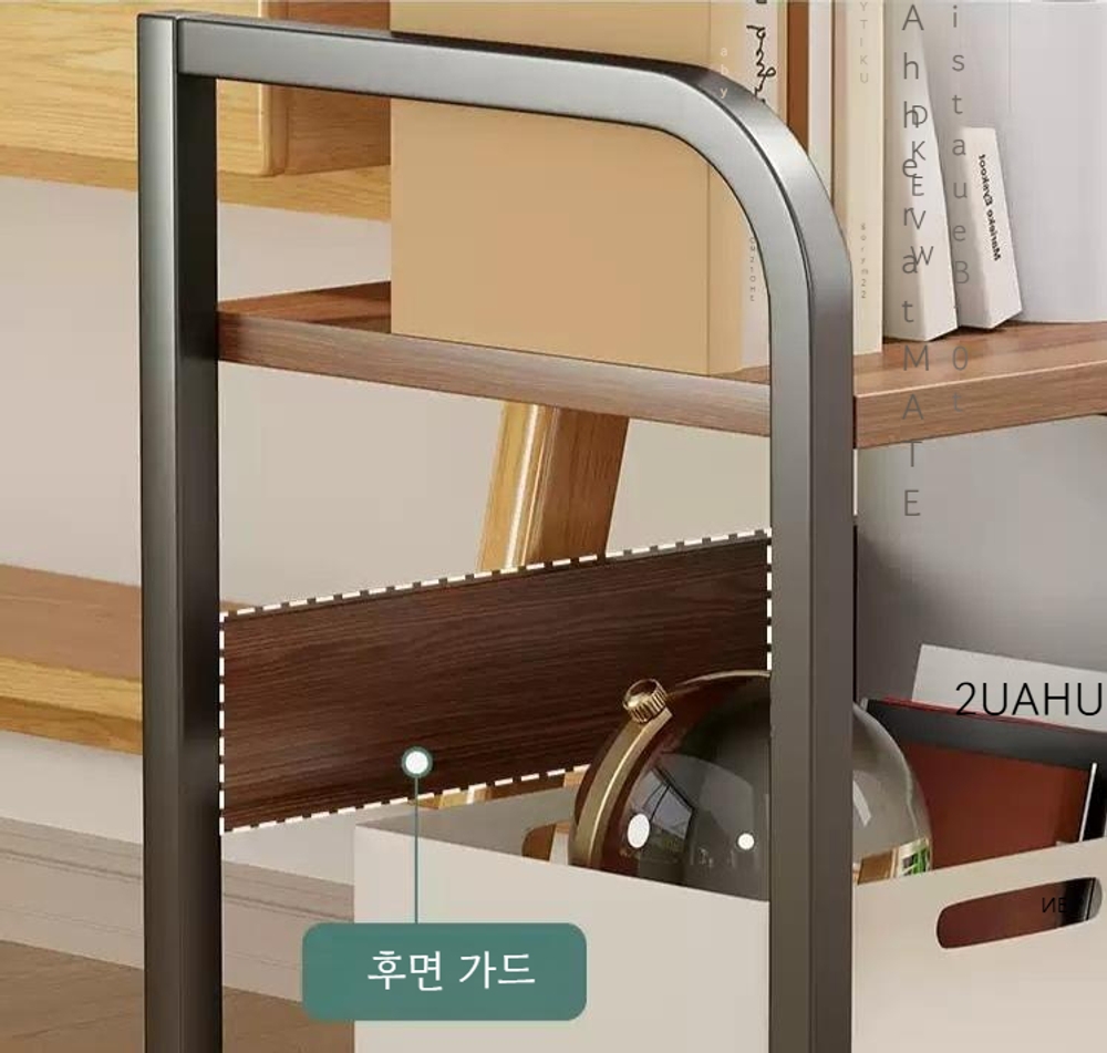 PC 컴퓨터본체받침대 컴퓨터책상정리 데스크탑선반 2단 블랙 프레임 월넛 - 상세 이미지 4