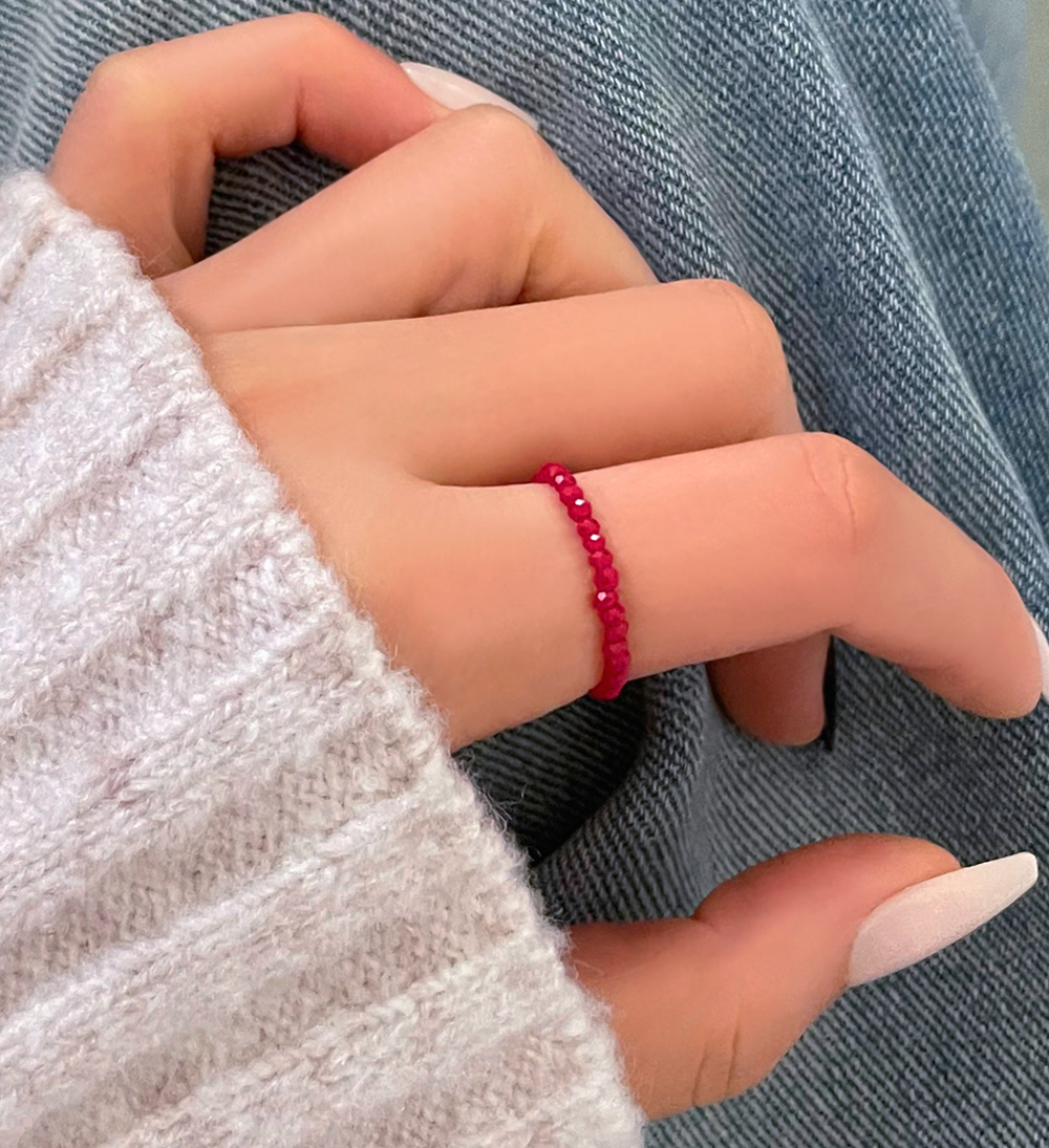 [무배] 2color 블랙 레드 스피넬 원석 비즈 밴딩 반지 - 상세 이미지 3