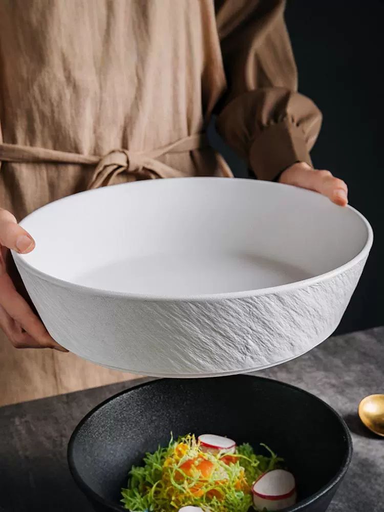 대왕 그릇 대형 라면 접시 식당 마라탕 특대 원형 점보사이즈 먹방 대접 점보 우동 무광화이트 9인치 - 상품 이미지