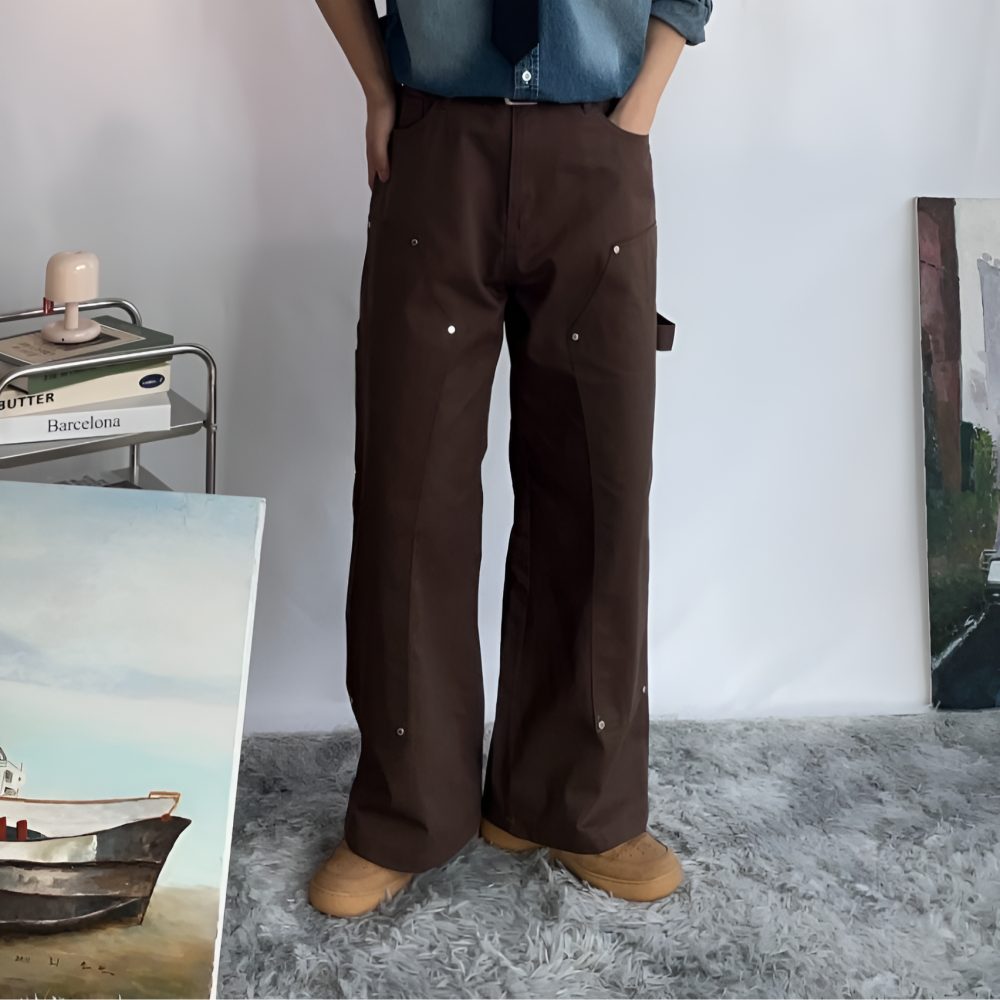 아메카지 카펜더팬츠 더블니팬츠 남자 면바지 사계절 워크웨어 - 상품 이미지