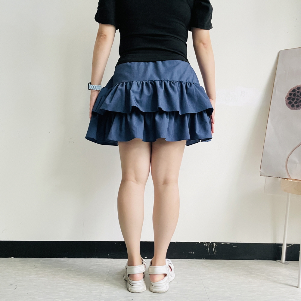 캉캉스커트 데님 블랙 밴딩 A라인 미니 스커트 - 상세 이미지 5