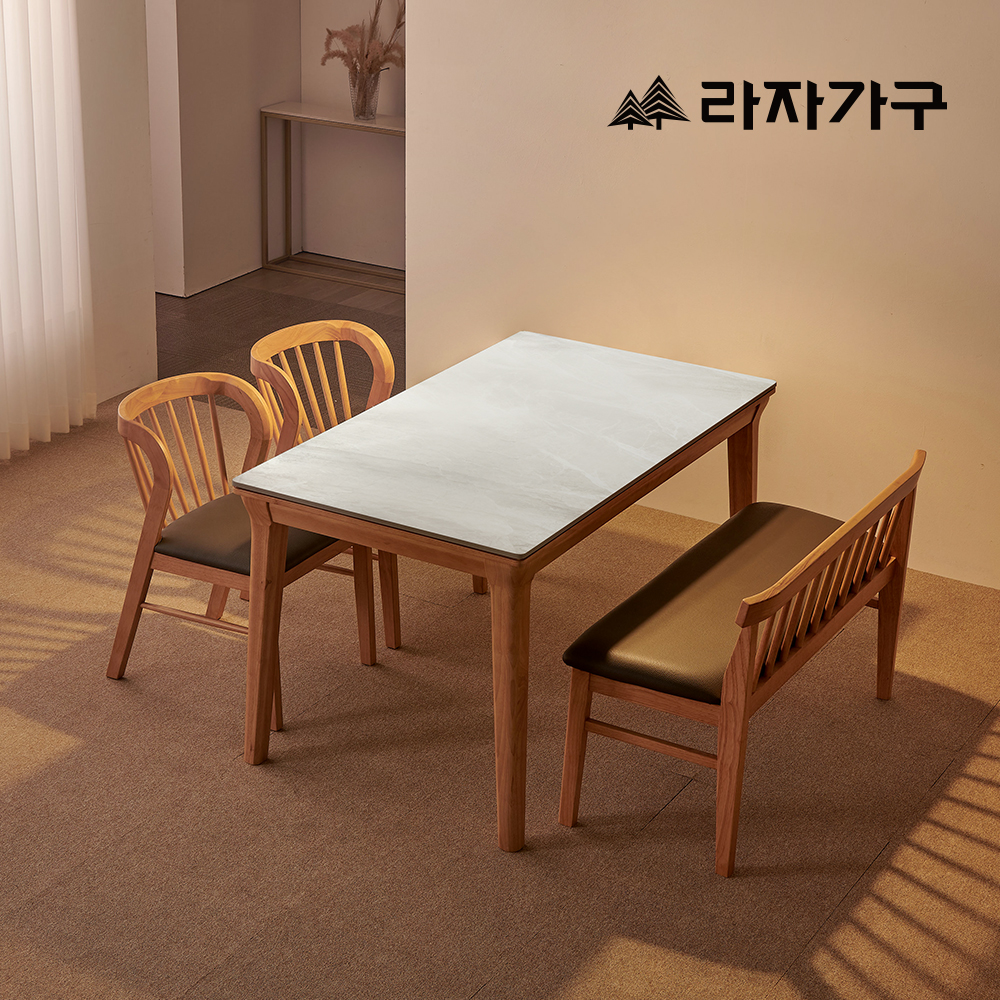 라자가구 데니스 포세린 세라믹 원목 4인 6인 거실 다이닝 식탁세트 식탁+스퀘어형의자2+벤치1, 1400mm, 마블세라믹테이블