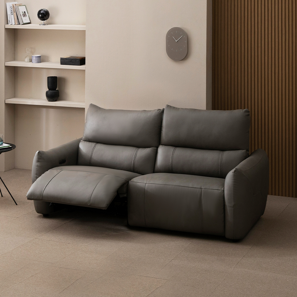 헤르짐머 모덱스 천연 가죽 3좌석 전동 리클라이너 소파 스툴미포함, 그레이, 3인용