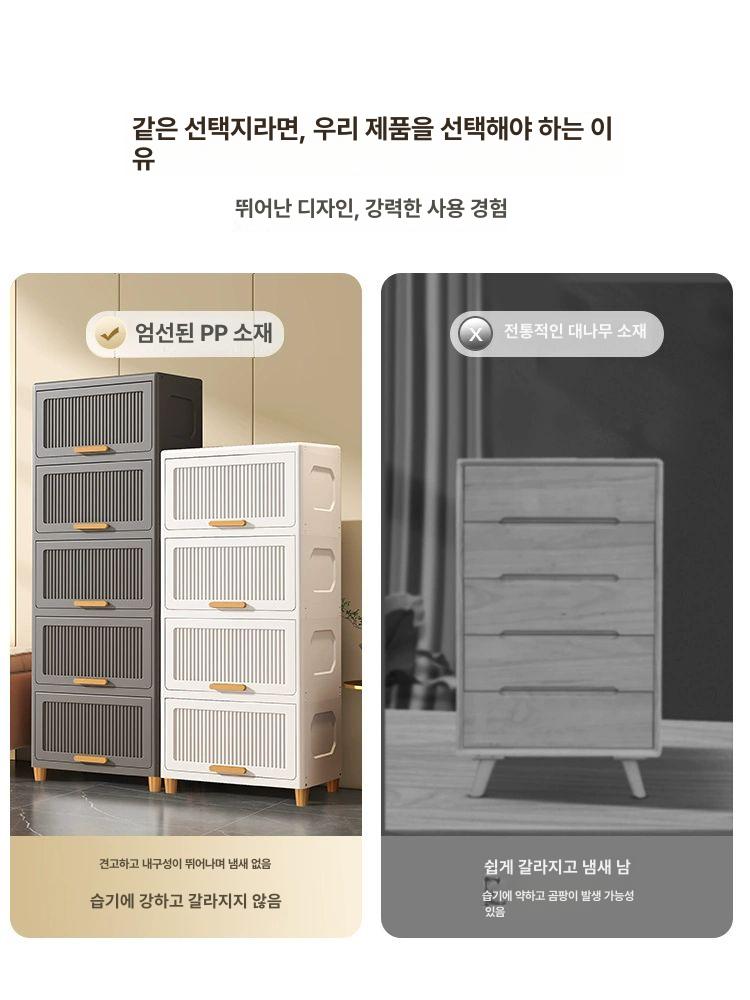 슬라이딩수납함 플라스틱 가정용 보관함 슬라이딩 캐비닛 수납함 다용도 정리 서랍장 40cm 투명화이트 깊어지고높아진버전 4단 - 상세 이미지 3