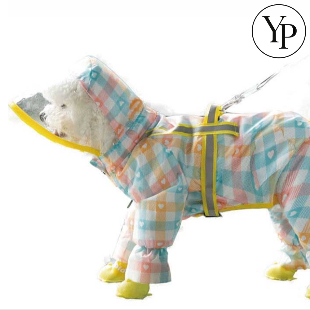 강아지 올인원 후드 우비 소형견 고양이 방수 의류 비옷 산책 실외 배변 레인코트