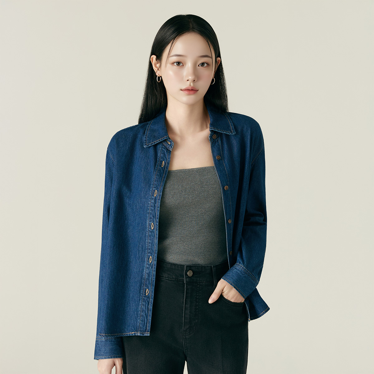 로엠 데님 셔츠 RMYWF49G11 - 상품 이미지