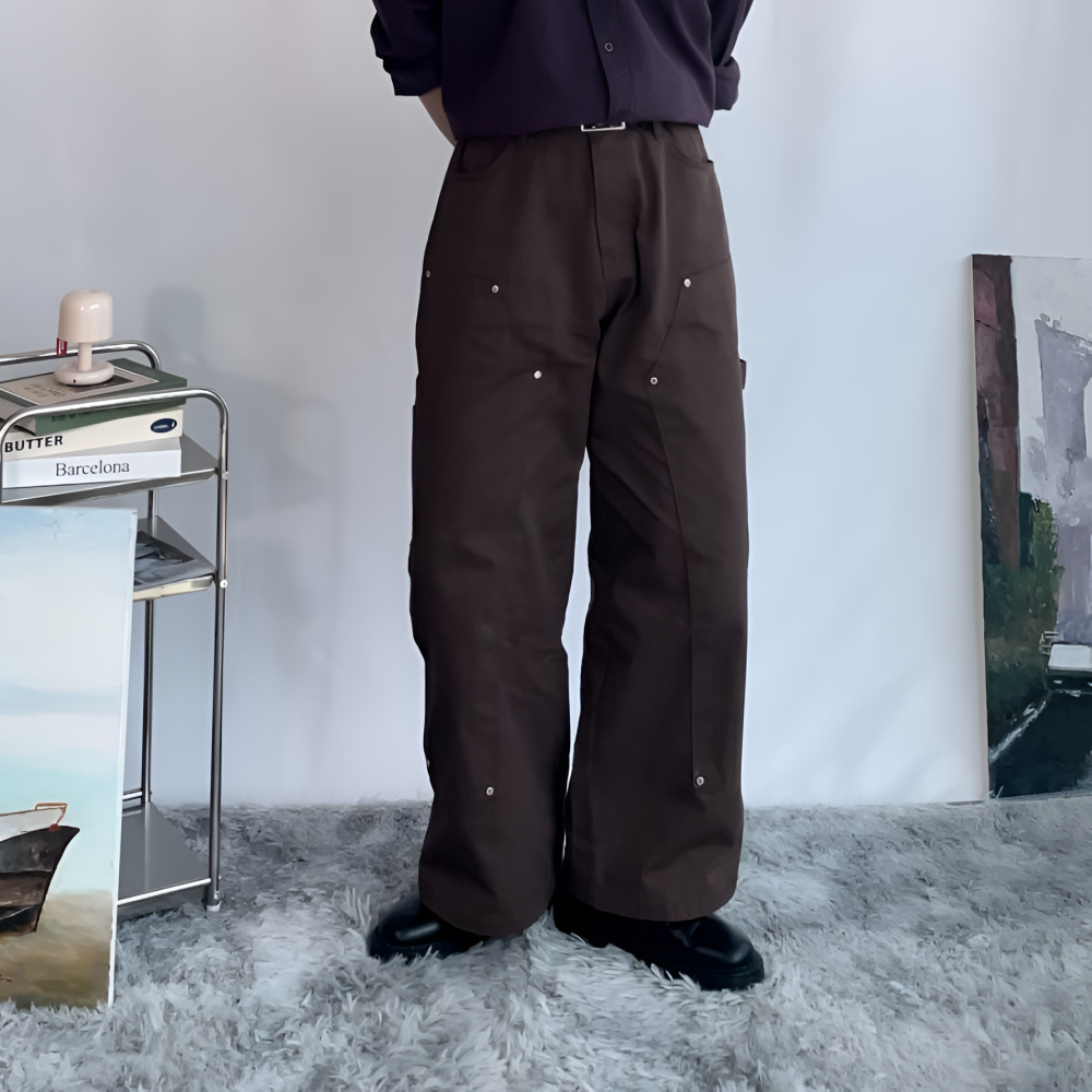 아메카지 카펜더팬츠 더블니팬츠 남자 면바지 사계절 워크웨어 - 상세 이미지 5