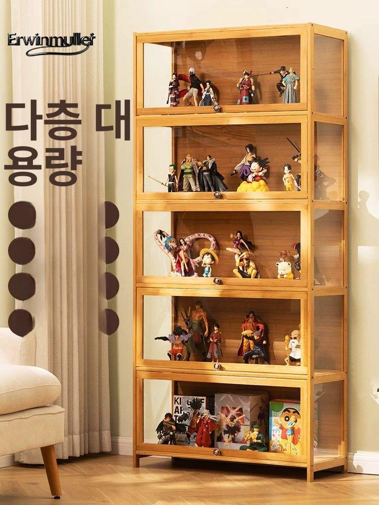 피규어 스텐드 진열장 도어 장식장 보관함 가정용 내추럴 컬러 3면 3단 60cm - 상세 이미지 3