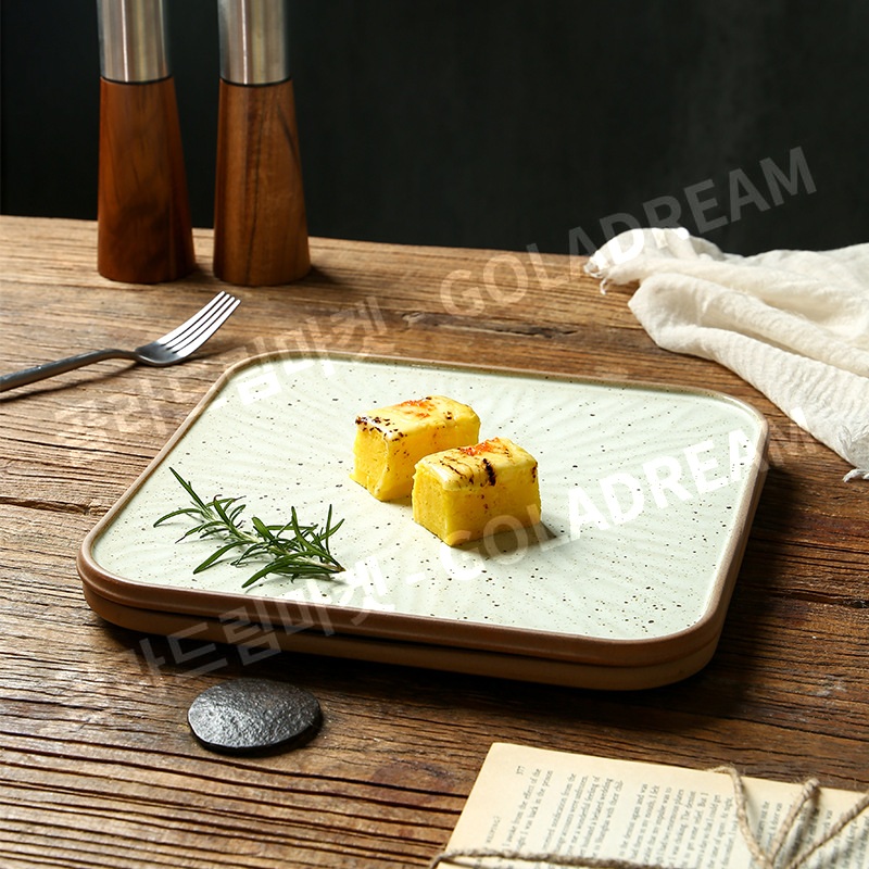 정사각 도자기 접시 서양요리 스테이크 디저트 플레이팅용 25.5cm 사각 - 회남색 - 상세 이미지 5