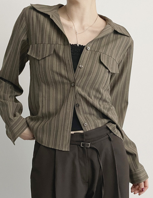 케이 스트라이프 칼라넥 라인 셔츠 [2color] - 상세 이미지 3