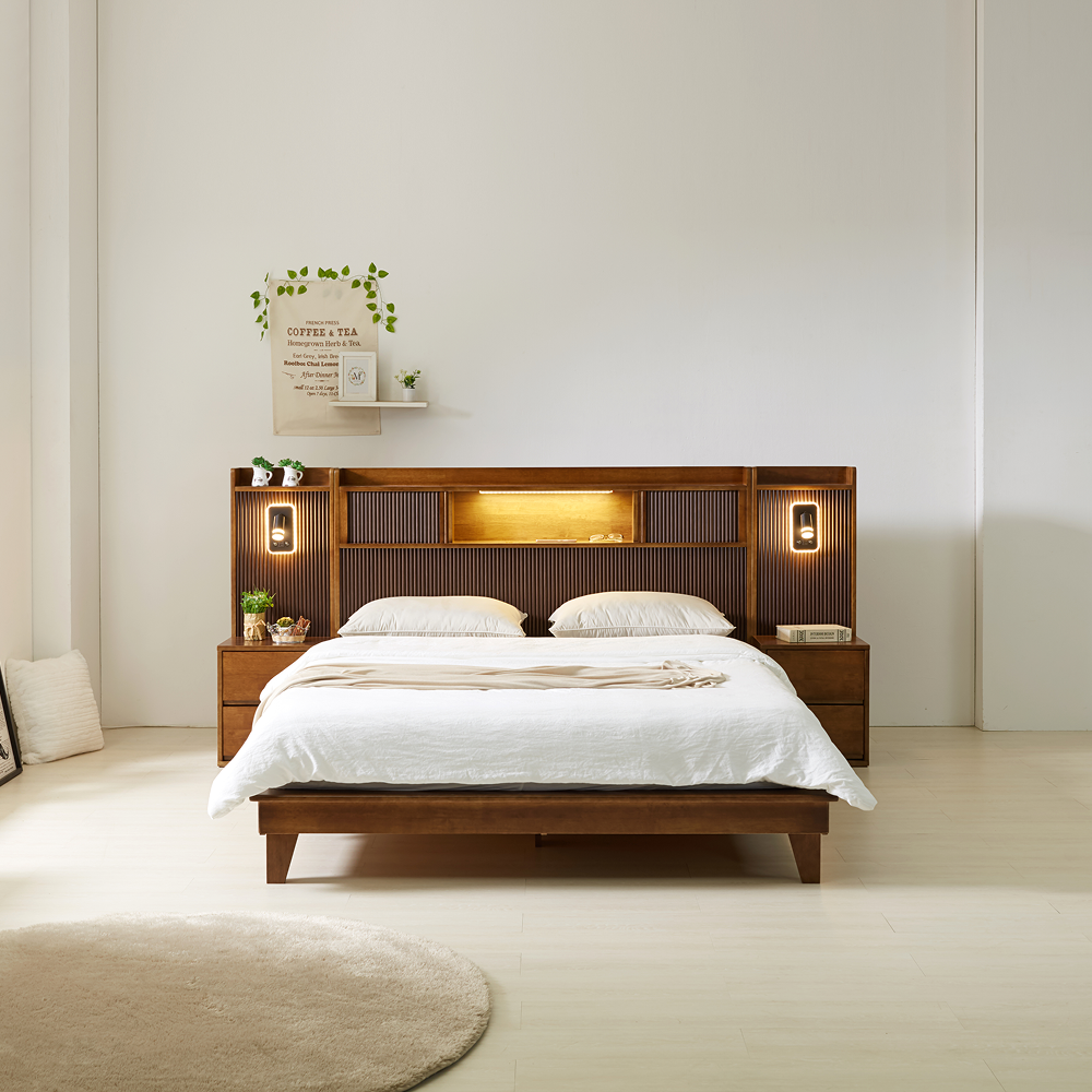 수이 원목 침대프레임 호텔식템바보드 led 수납 다리형 침대 슈퍼싱글 퀸 킹