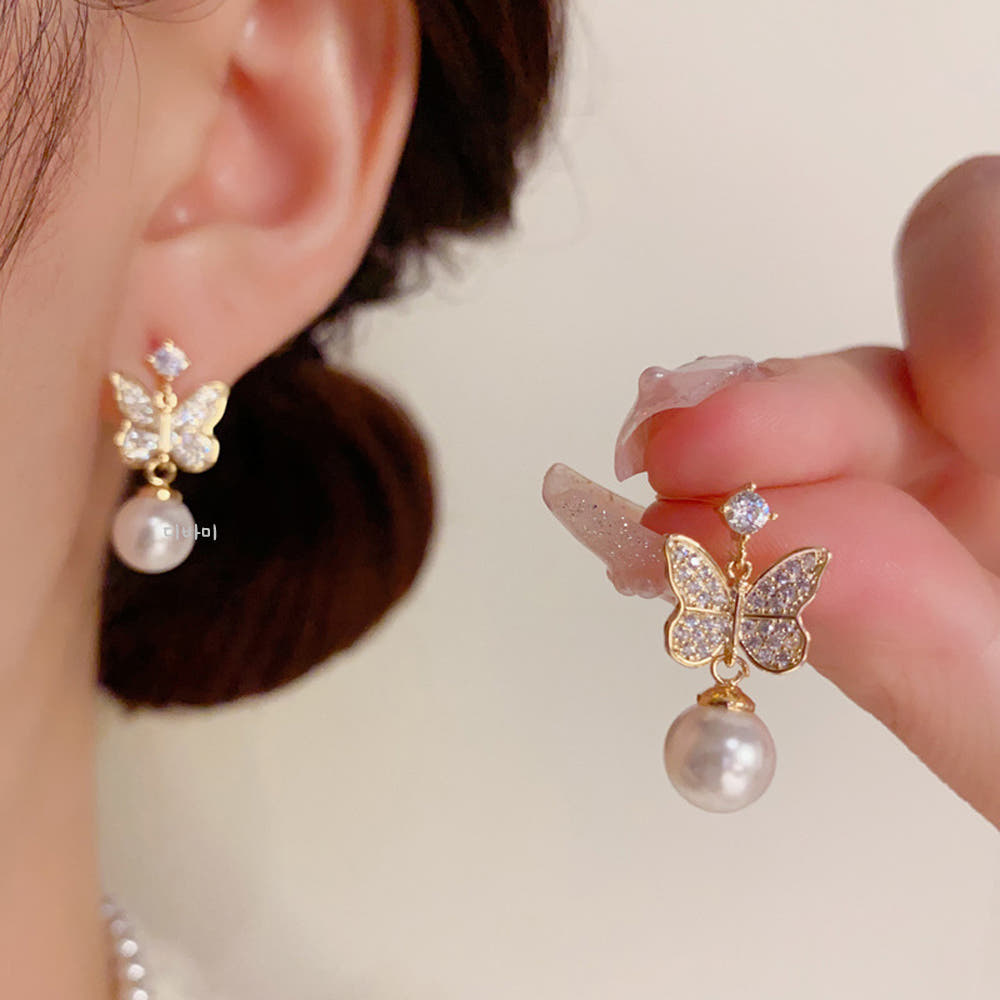 14K 우아한 드롭 진주나비 여자명품이어링 무알러지귀걸이 - 상세 이미지 5