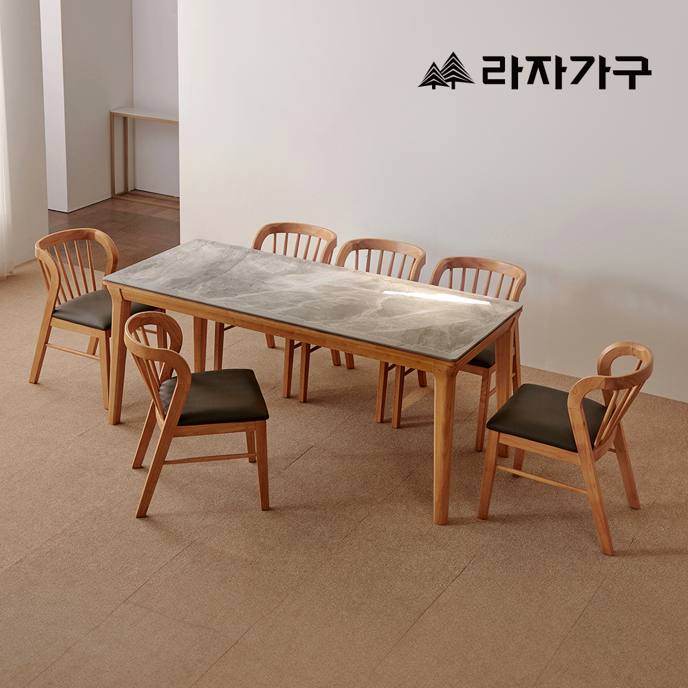 라자가구 데니스 포세린 세라믹 원목 4인 6인 거실 다이닝 식탁세트 식탁+스퀘어형의자6, 1800mm, 양면세라믹테이블 - 상품 이미지