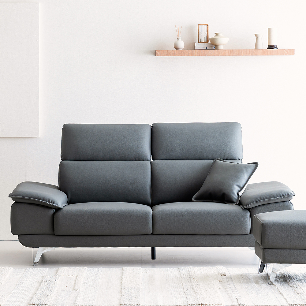 타이탄 카페 라운지 신소재 가죽 소파 스툴미포함, 다크그레이, 3인용