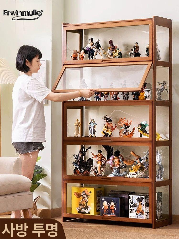 피규어 스텐드 진열장 도어 장식장 보관함 가정용 내추럴 컬러 3면 3단 60cm - 상세 이미지 4
