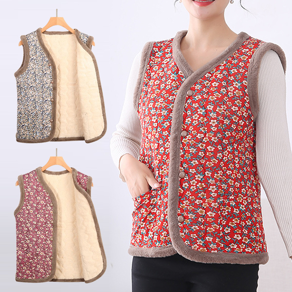 꽃무늬조끼 기모 겨울 보온 촌캉스 김장 엄마 할머니 누빔 경량 캠핑 패딩 베스트 퍼 조끼