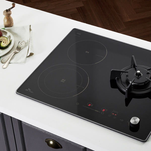 [냄비2종지급] 3구 인덕션+가스 하이브리드 전기 쿡탑 레인지 독일쇼트사 상판 터치+다이얼