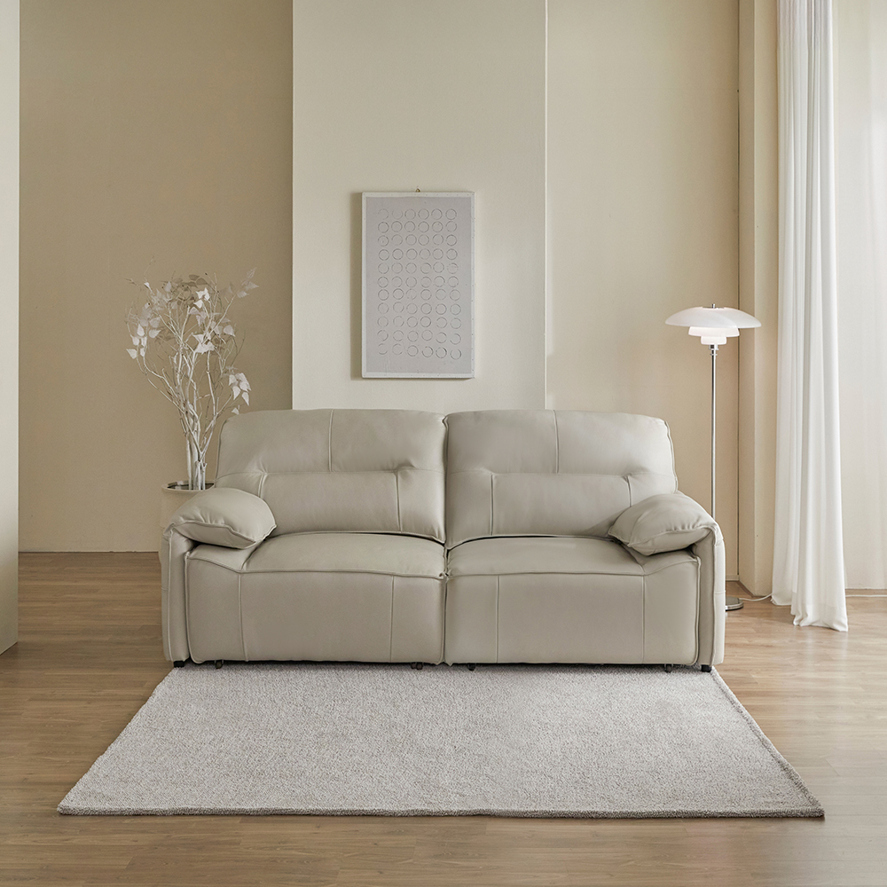 헤르짐머 르엔느 전동 리클라이너 슬라이딩 천연 가죽 소파 스툴미포함, 웜그레이, 3인용