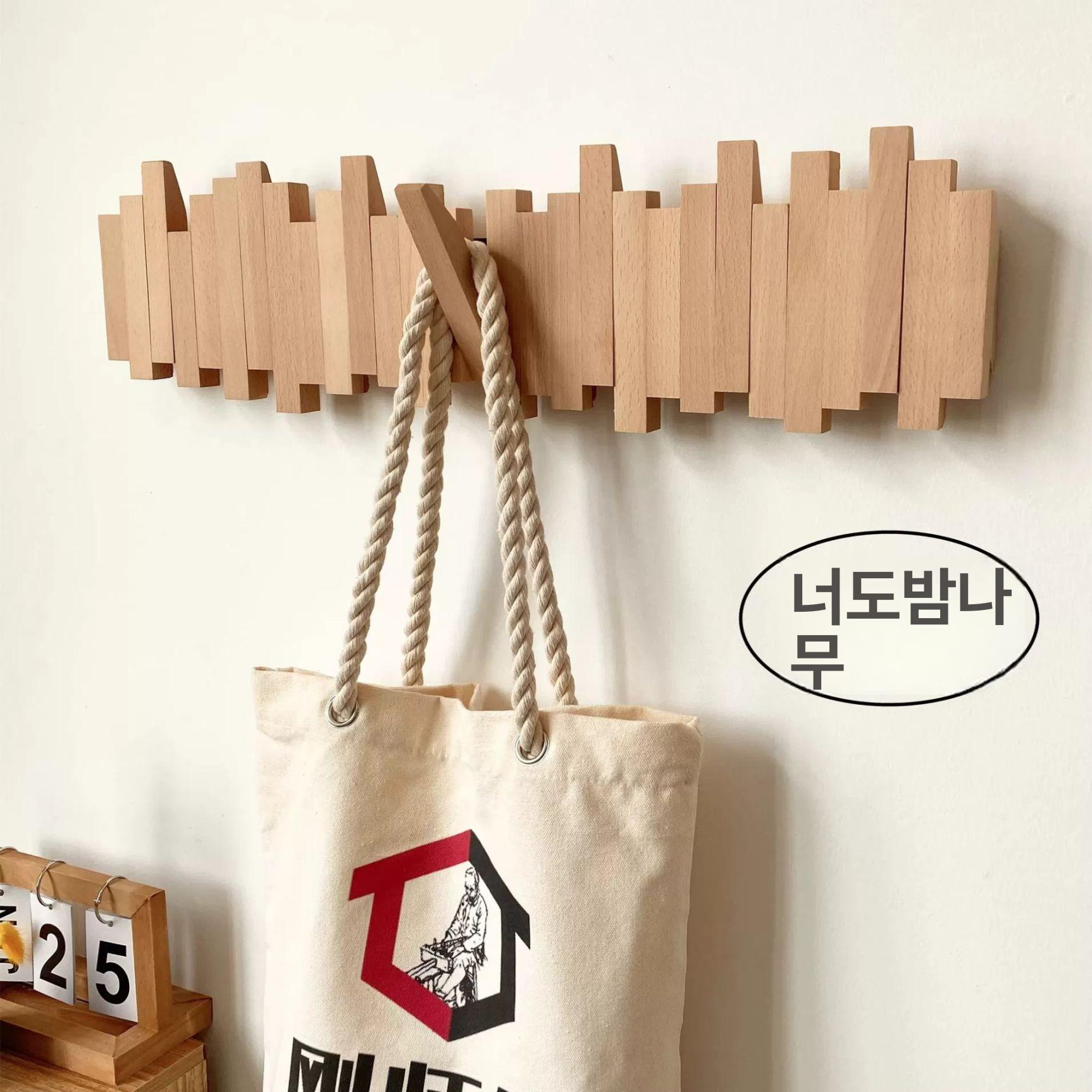 원목 벽걸이 행거 피아노 건반 옷걸이 인테리어 코트랙 수입 너도밤나무 3키 22.8x20CM - 상세 이미지 3