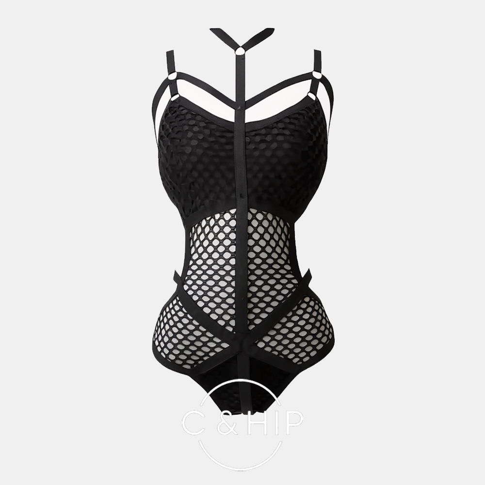 초커넥 시스루 망사 그물 바디프로필 섹시 무대 점프슈트 이너 바디수트 - 메인 이미지