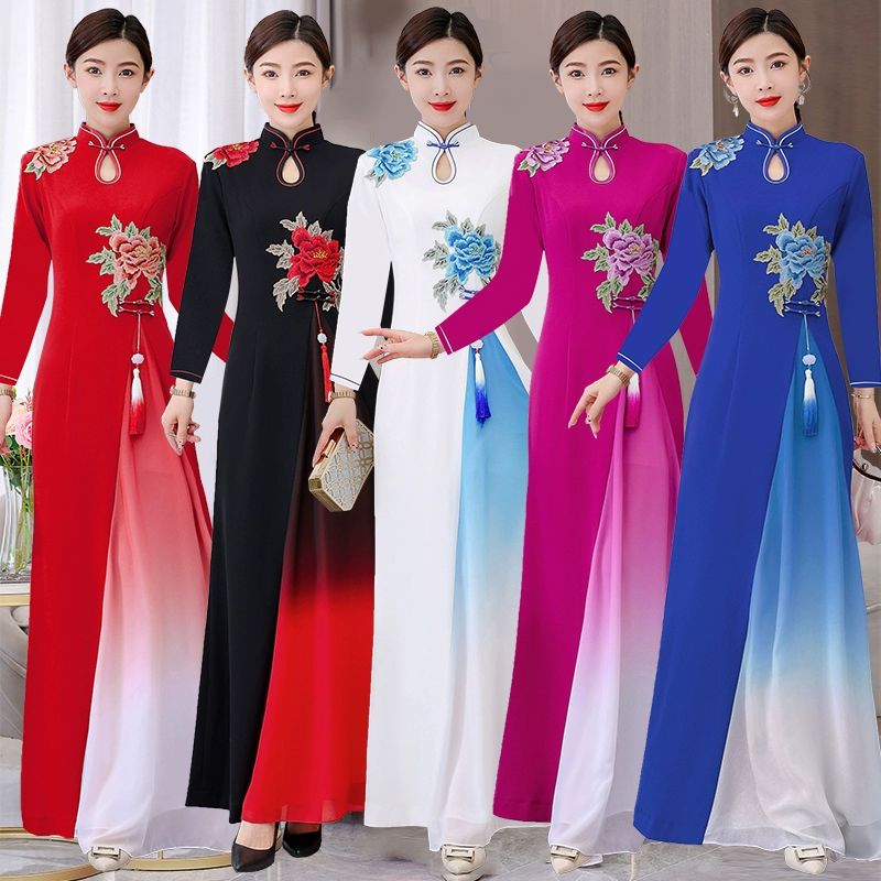 전통의상 베트남 원피스 동남아 여행 전통 파티복 코스튬 개량 선녀복 여성원피스 레드 L 50~55kg - 상세 이미지 2