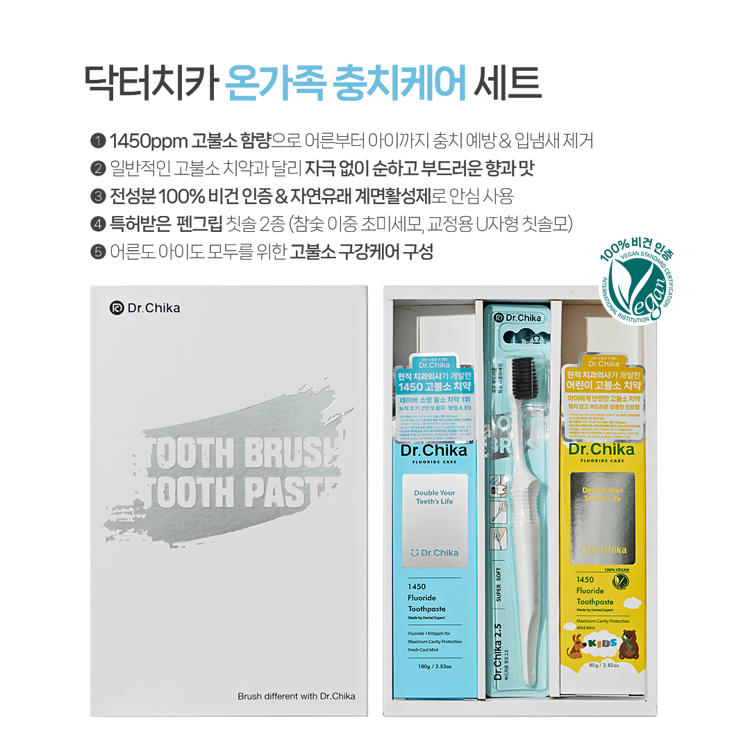 닥터치카 구강관리 종합선물세트 부모님 온가족 충치케어 칫솔 치실 고불소치약 시리즈 - 상세 이미지 4