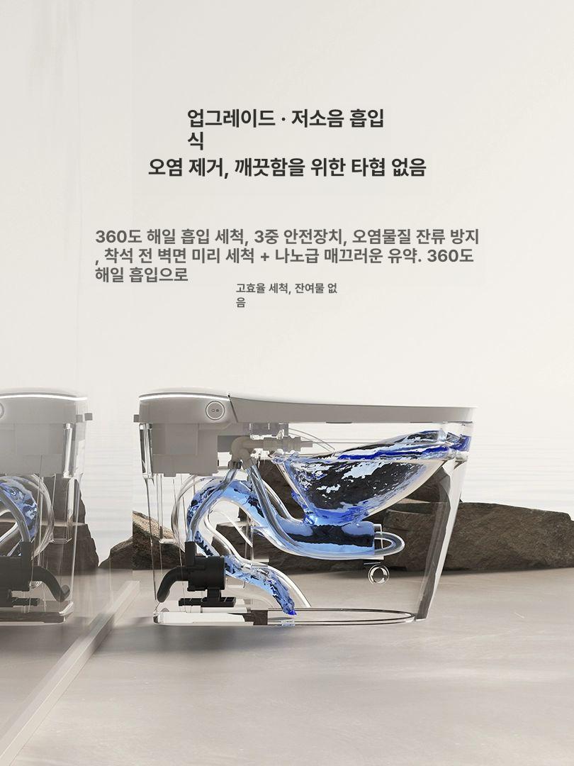 가정용 스마트 비데 화장실 직접설치 온수 좌변기 살균 야간등 양변기 일체형 기본 좌석링가열 물탱크 미포함 수압 300mm - 상세 이미지 4