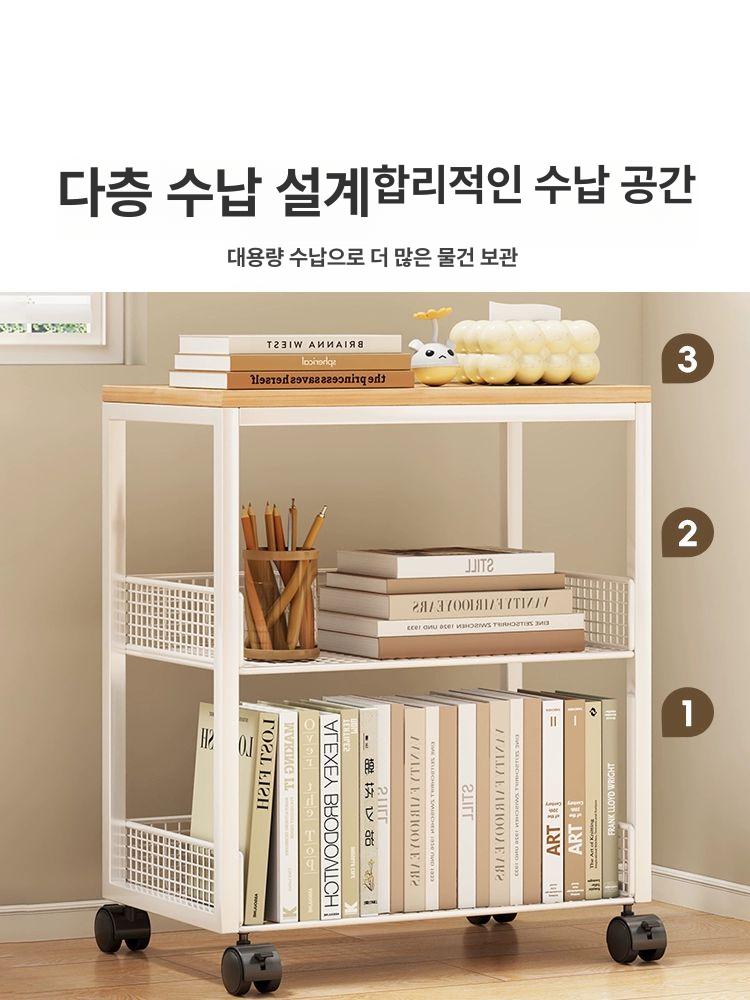 선반 책상밑수납 책꽂이 바퀴 바퀴달린 정리 데스크 스탠딩 이동식 밑 보관함 정리함 책장 바퀴포함 그라스그린화이트 3단 - 상세 이미지 3
