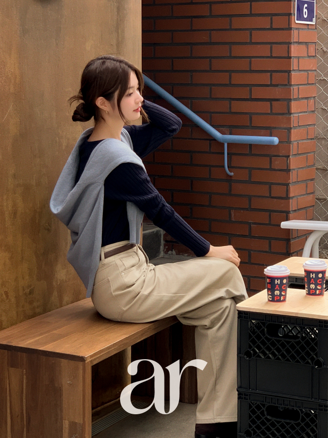 (출근룩여리슬림핏컬러맛집) 엘모어 브이넥 트임 골지 니트 긴팔 가디건 cd3479 - 상세 이미지 3