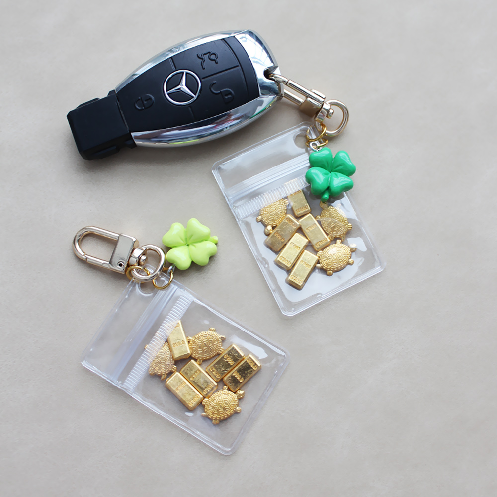 행운 클로바 골드바 금거북이 재물운 추석 단체 선물 답례품 핸드메이드 미니 키링 키홀더 - 상세 이미지 3