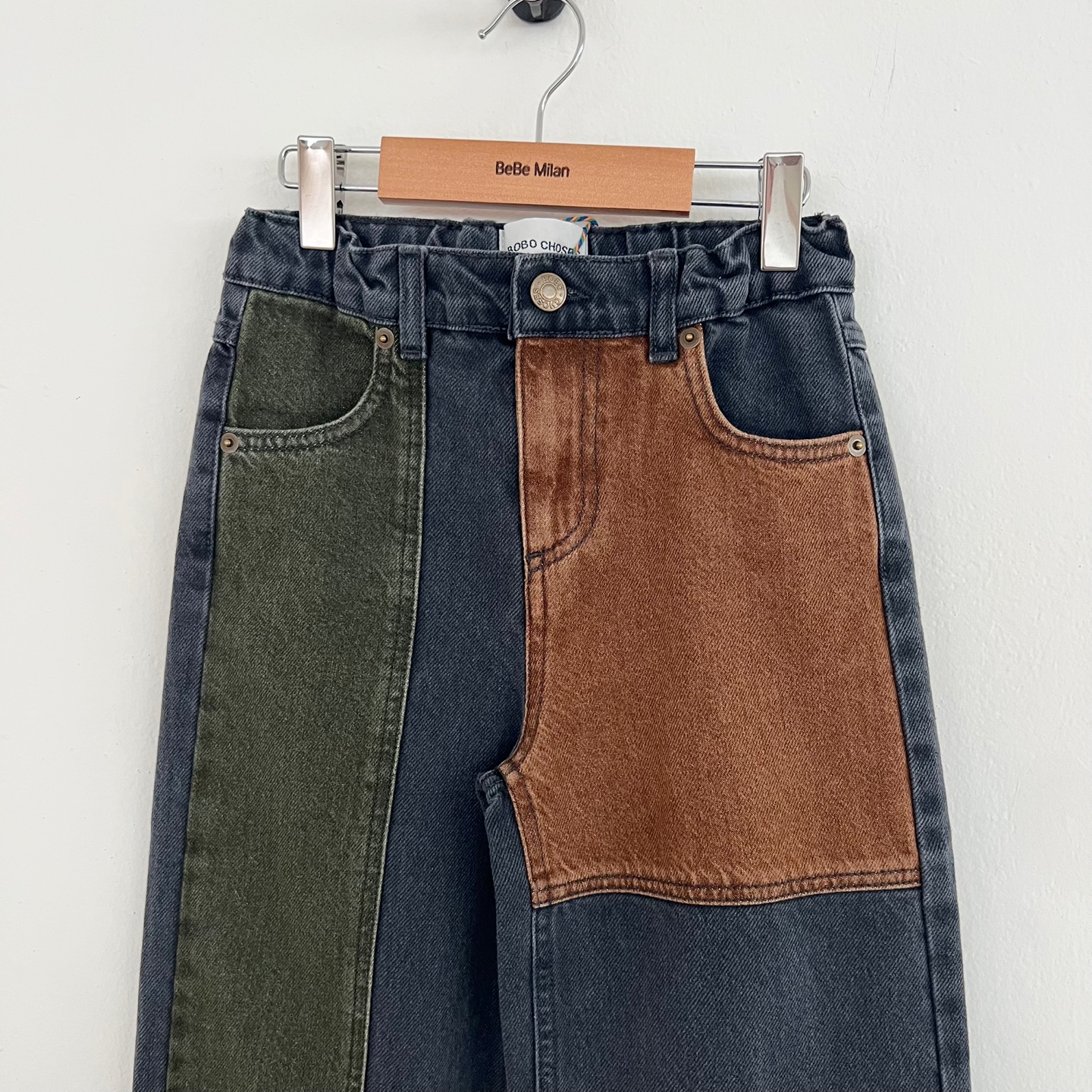 25FW 보보쇼즈 키즈 컬러블럭 데님 팬츠 멀티 B225AC078 991 - 상세 이미지 2