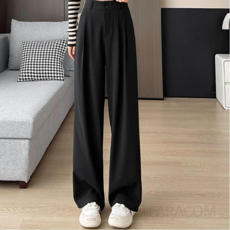 여성 하이웨이스트 슬림핏 스트레이트 팬츠 가을 캐주얼바지 드레이프 스타일로 편안한 착용감 바지 세련된 디자인의 데일리 - 상세 이미지 4