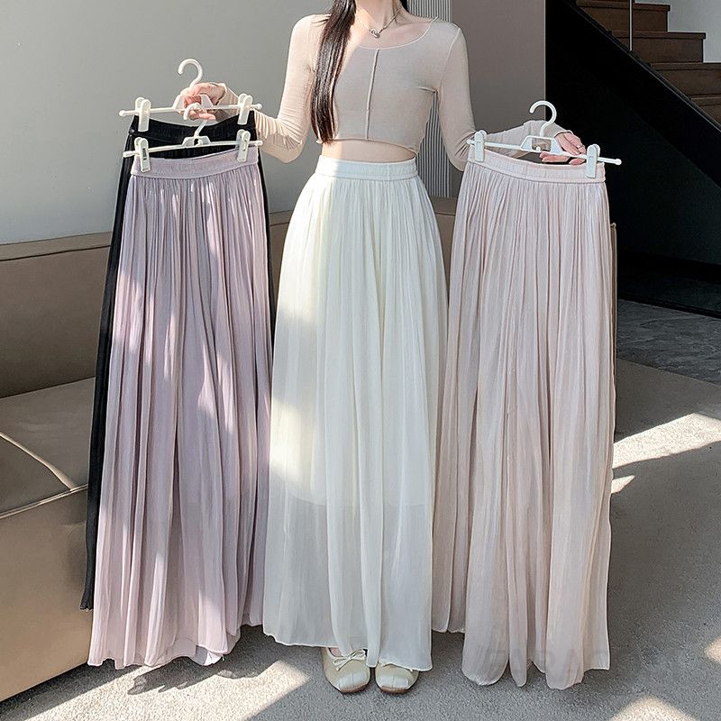 여성 여름 아이스 실크 슬림 와이드팬츠 통기성 좋은 캐주얼 바지 편안한 착용감 드레이프 스타일 통바지 데일리 외출용 - 상세 이미지 3