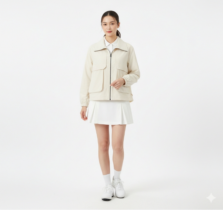 볼빅골프 가을 여성 빅 아웃포켓 포인트 필드룩 골프웨어 바람막이 자켓 - 상세 이미지 2